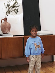 Blue Cat Sweatshirt and Printed 100% Cotton Wide Leg Joggers Set (3mths-7yrs) - Image 1 of 8