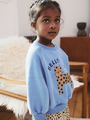 Blue Cat Sweatshirt and Printed 100% Cotton Wide Leg Joggers Set (3mths-7yrs) - Image 3 of 8