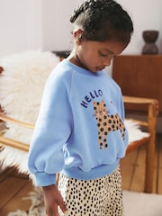 Blue Cat Sweatshirt and Printed 100% Cotton Wide Leg Joggers Set (3mths-7yrs) - Image 4 of 8