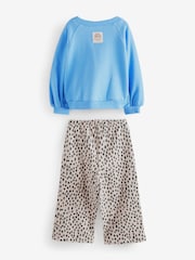 Blue Cat Sweatshirt and Printed 100% Cotton Wide Leg Joggers Set (3mths-7yrs) - Image 6 of 8