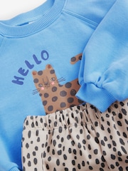 Blue Cat Sweatshirt and Printed 100% Cotton Wide Leg Joggers Set (3mths-7yrs) - Image 7 of 8