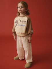 Brown/Cream Crew 100% Cotton Sweatshirt & Joggers Set (3mths-7yrs) - Image 1 of 9