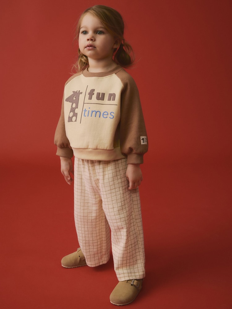 Brown/Cream Crew 100% Cotton Sweatshirt & Joggers Set (3mths-7yrs) - Image 1 of 9