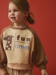 Brown/Cream Crew 100% Cotton Sweatshirt & Joggers Set (3mths-7yrs) - Image 3 of 9