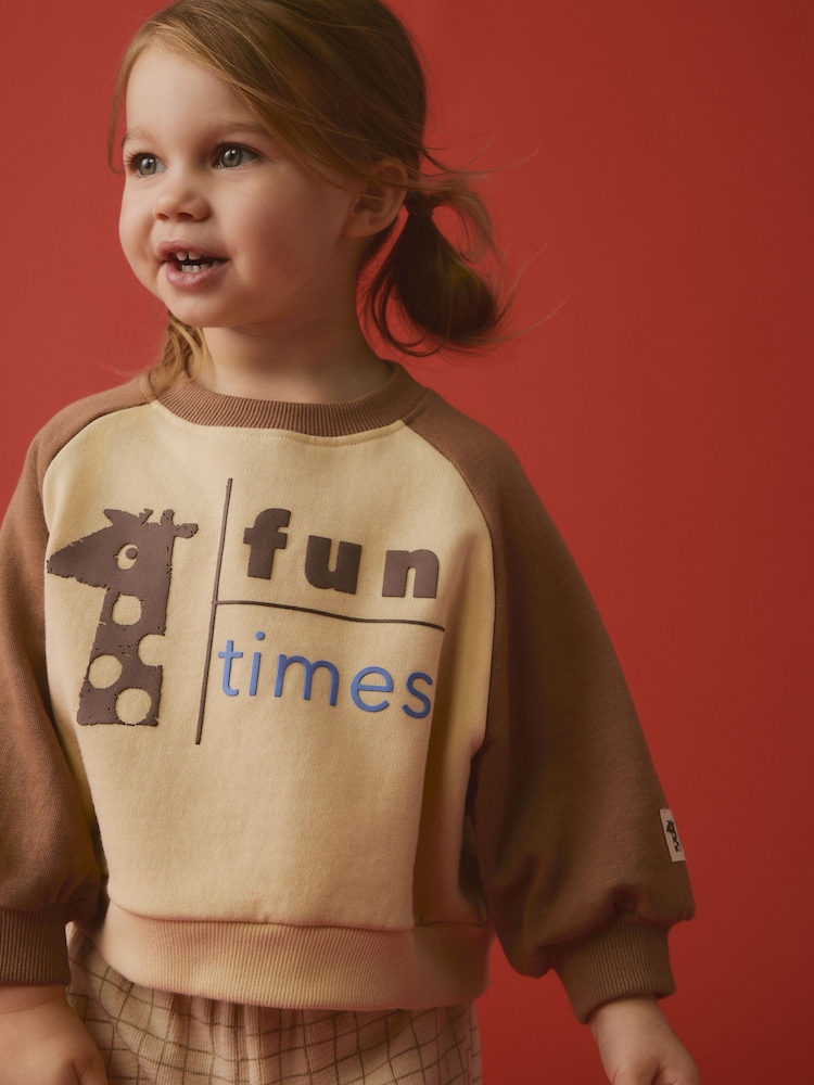 Brown/Cream Crew 100% Cotton Sweatshirt & Joggers Set (3mths-7yrs) - Image 3 of 9