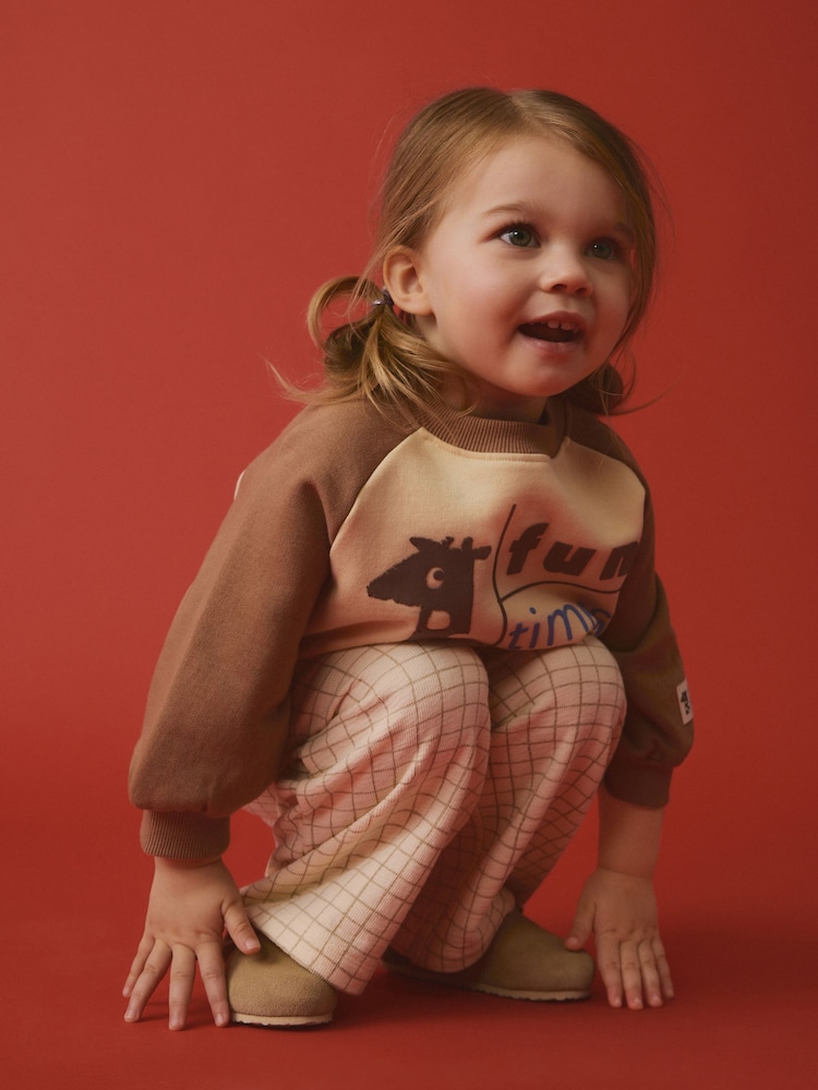 Brown/Cream Crew 100% Cotton Sweatshirt & Joggers Set (3mths-7yrs) - Image 4 of 9