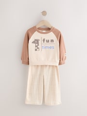 Brown/Cream Crew 100% Cotton Sweatshirt & Joggers Set (3mths-7yrs) - Image 5 of 9