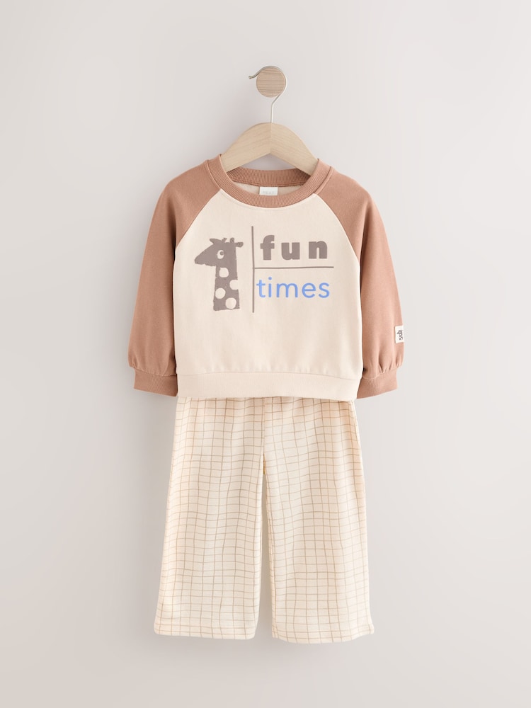 Brown/Cream Crew 100% Cotton Sweatshirt & Joggers Set (3mths-7yrs) - Image 5 of 9