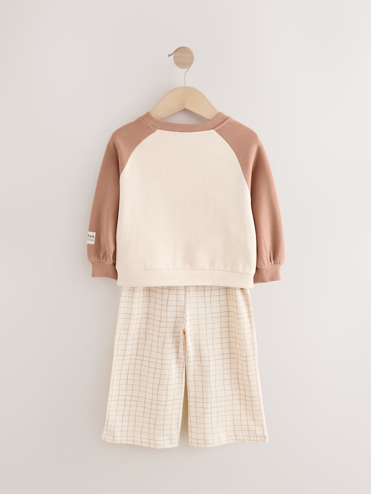 Brown/Cream Crew 100% Cotton Sweatshirt & Joggers Set (3mths-7yrs) - Image 6 of 9