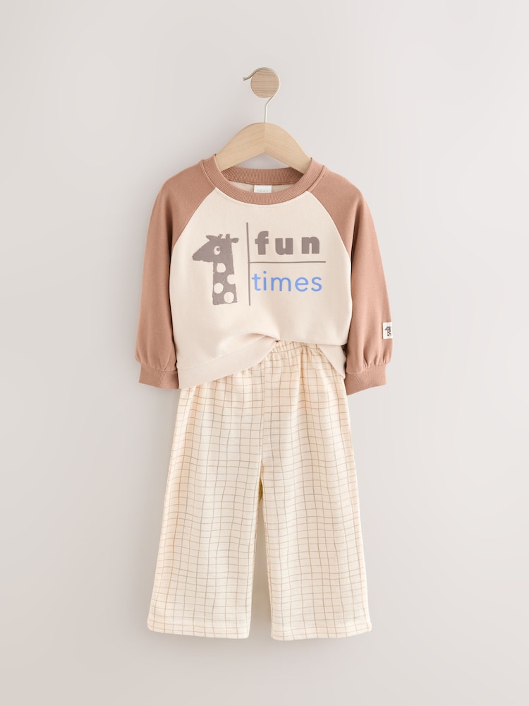 Brown/Cream Crew 100% Cotton Sweatshirt & Joggers Set (3mths-7yrs) - Image 7 of 9