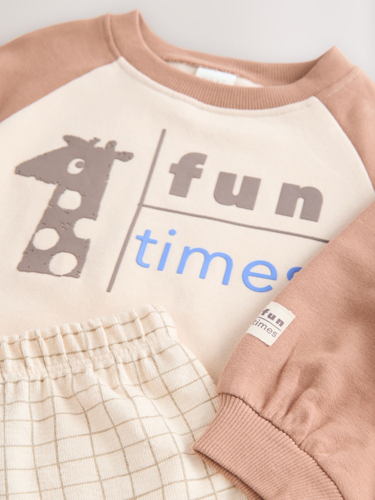 Brown/Cream Crew 100% Cotton Sweatshirt & Joggers Set (3mths-7yrs) - Image 8 of 9