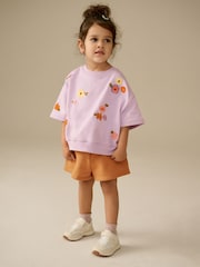Lilac Purple Short Sleeve 100% Cotton Sweatshirt and Shorts Set (3mths-7yrs) - Image 1 of 9
