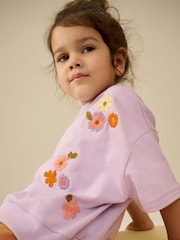 Lilac Purple Short Sleeve 100% Cotton Sweatshirt and Shorts Set (3mths-7yrs) - Image 2 of 9
