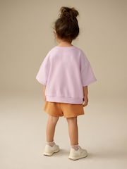 Lilac Purple Short Sleeve 100% Cotton Sweatshirt and Shorts Set (3mths-7yrs) - Image 3 of 9