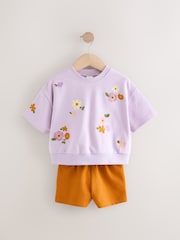 Lilac Purple Short Sleeve 100% Cotton Sweatshirt and Shorts Set (3mths-7yrs) - Image 5 of 9