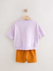 Lilac Purple Short Sleeve 100% Cotton Sweatshirt and Shorts Set (3mths-7yrs) - Image 7 of 9