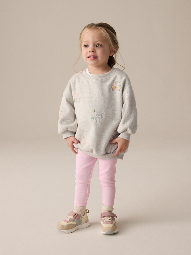 Pink Floral Embroided Sweatshirt and Leggings Set (3mths-7yrs) - Image 1 of 8