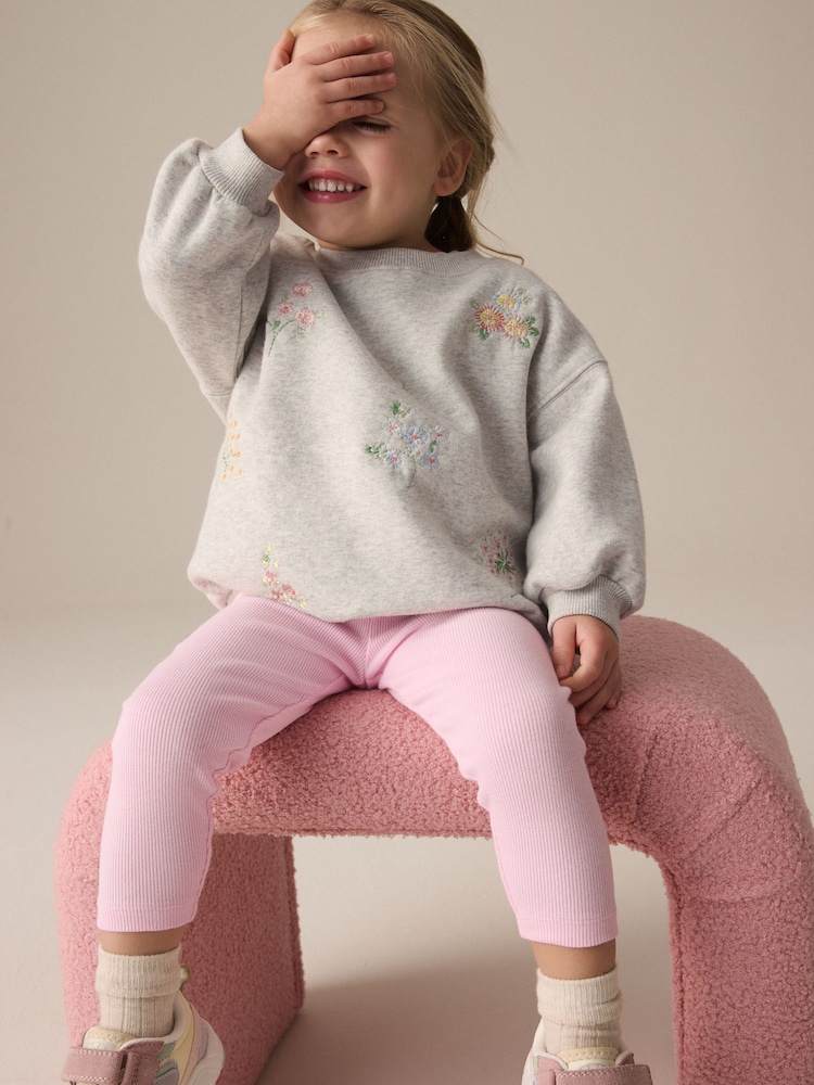 Pink Floral Embroided Sweatshirt and Leggings Set (3mths-7yrs) - Image 2 of 8