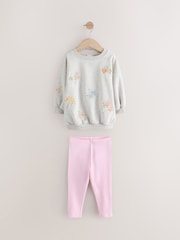 Pink Floral Embroided Sweatshirt and Leggings Set (3mths-7yrs) - Image 5 of 8