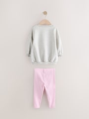 Pink Floral Embroided Sweatshirt and Leggings Set (3mths-7yrs) - Image 6 of 8
