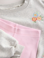 Pink Floral Embroided Sweatshirt and Leggings Set (3mths-7yrs) - Image 7 of 8