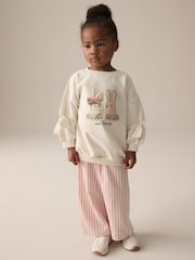 Cream Bunny Sweatshirt and Printed 100% Cotton Wide Leg Joggers Set (3mths-7yrs) - Image 1 of 8