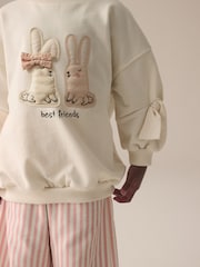 Cream Bunny Sweatshirt and Printed 100% Cotton Wide Leg Joggers Set (3mths-7yrs) - Image 3 of 8