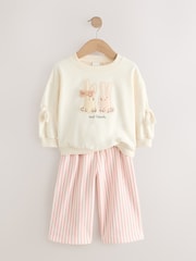 Cream Bunny Sweatshirt and Printed 100% Cotton Wide Leg Joggers Set (3mths-7yrs) - Image 5 of 8