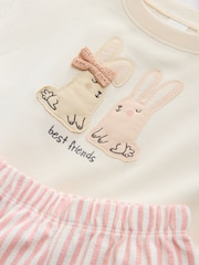 Cream Bunny Sweatshirt and Printed 100% Cotton Wide Leg Joggers Set (3mths-7yrs) - Image 7 of 8