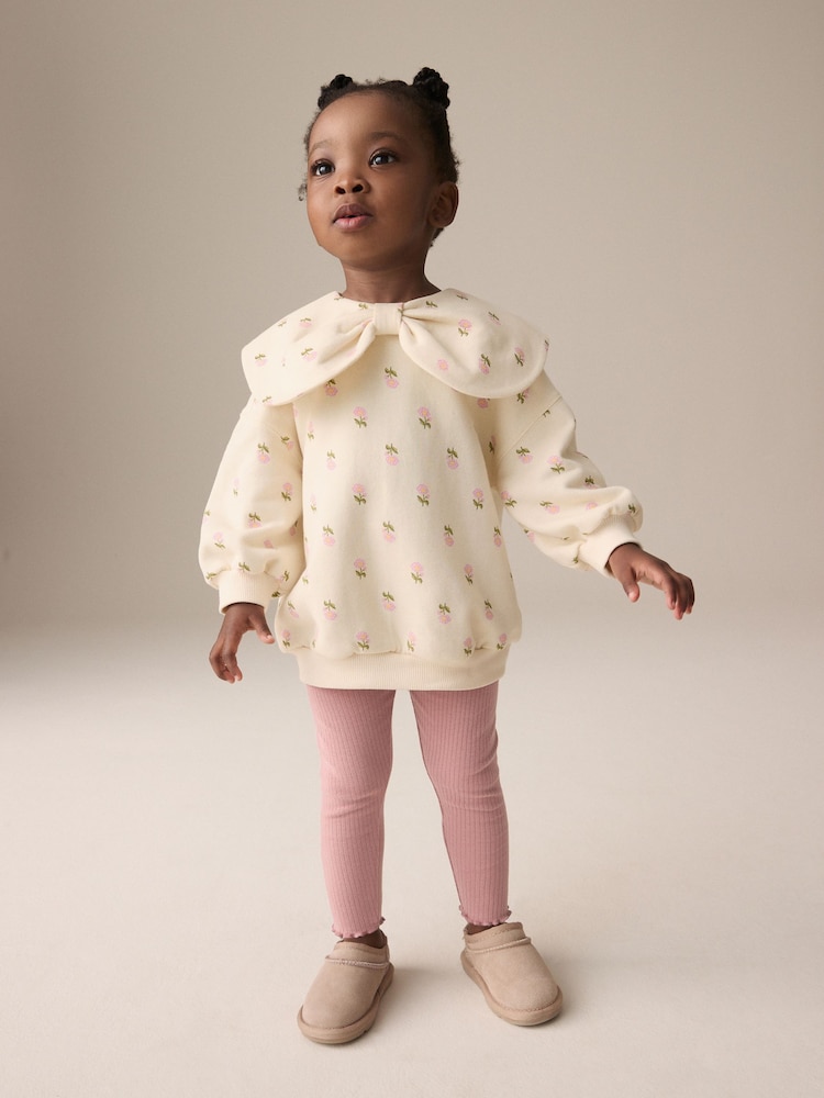 Cream Floral Collared Sweatshirt & Leggings Set (3mths-7yrs) - Image 1 of 7