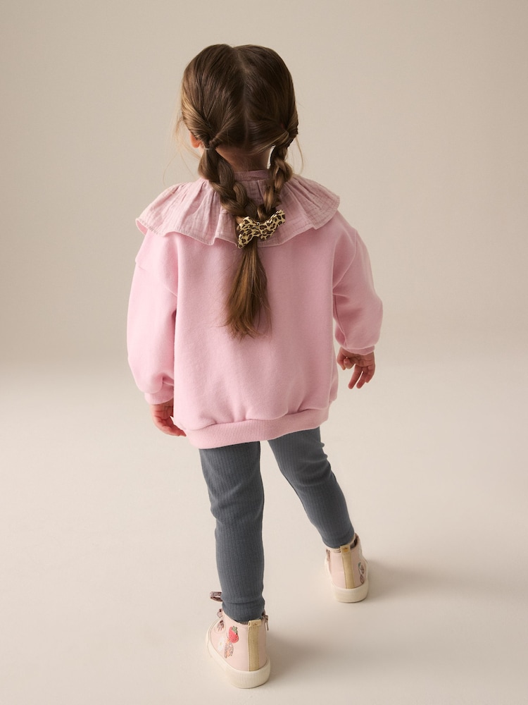 Pink Collared Crew Sweatshirt & Leggings Set (3mths-7yrs) - Image 2 of 9