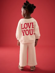 Cream Heart Sweatshirt and Wide Leg Trousers Set (3mths-7yrs) - Image 1 of 8