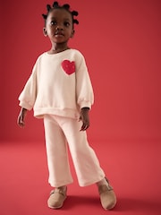 Cream Heart Sweatshirt and Wide Leg Trousers Set (3mths-7yrs) - Image 2 of 8