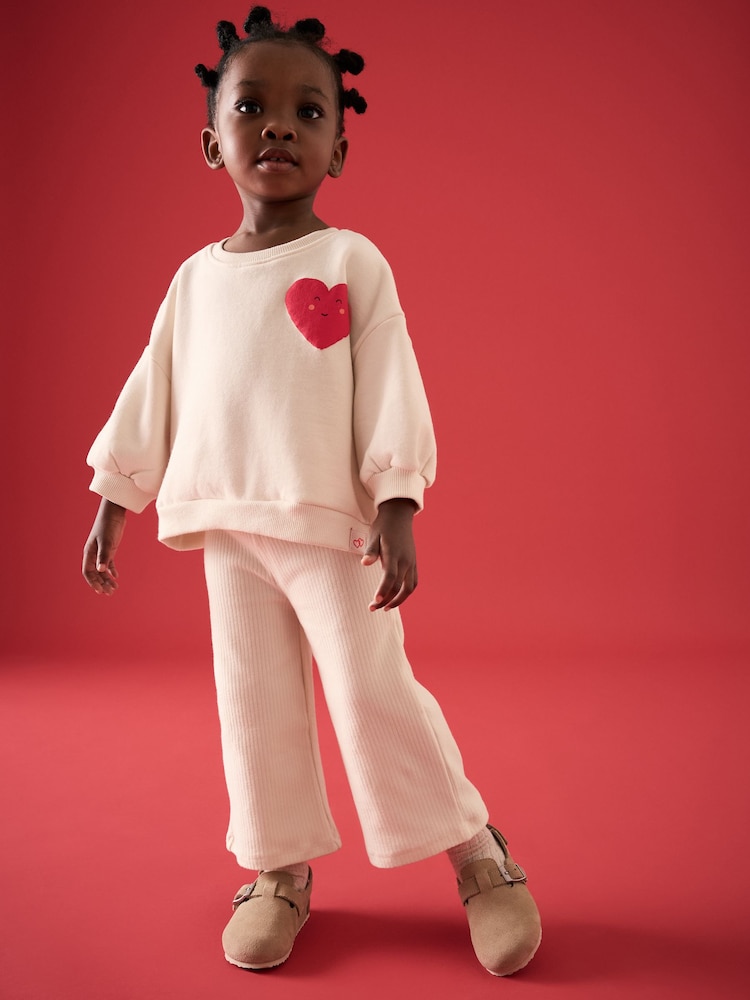 Cream Heart Sweatshirt and Wide Leg Trousers Set (3mths-7yrs) - Image 2 of 8