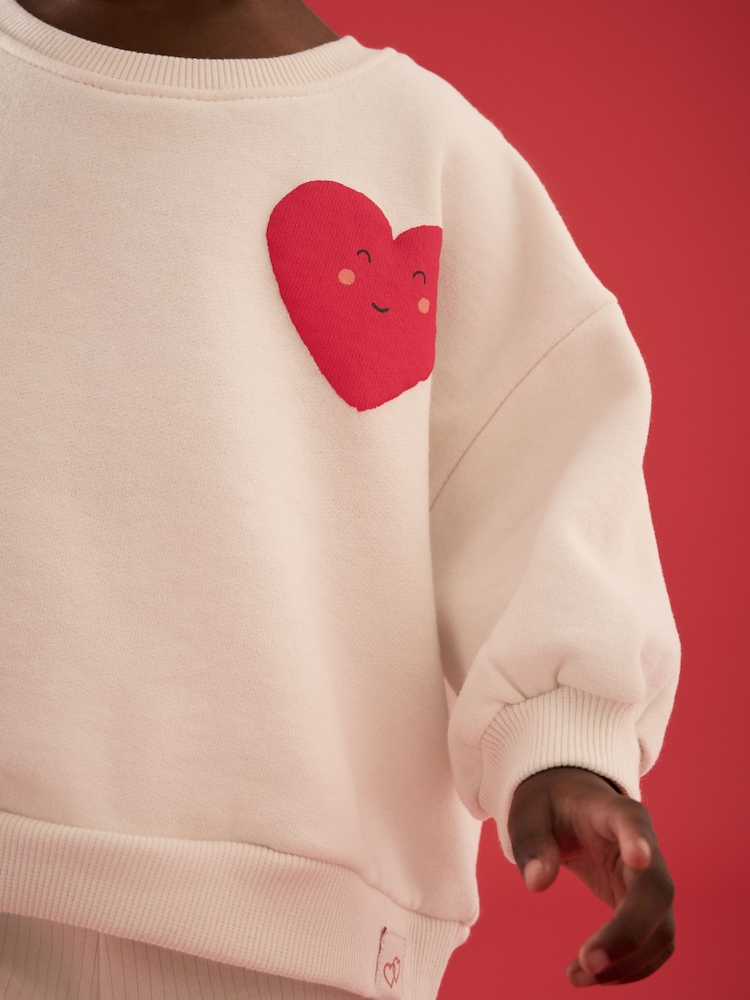 Cream Heart Sweatshirt and Wide Leg Trousers Set (3mths-7yrs) - Image 3 of 8