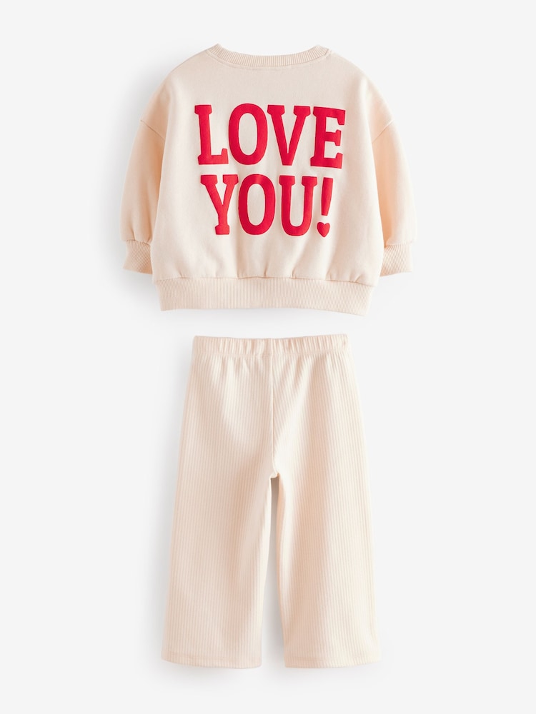 Cream Heart Sweatshirt and Wide Leg Trousers Set (3mths-7yrs) - Image 5 of 8