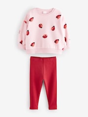 Pink/Red Ladybird Sweatshirt and Leggings Set (3mths-7yrs) - Image 4 of 7