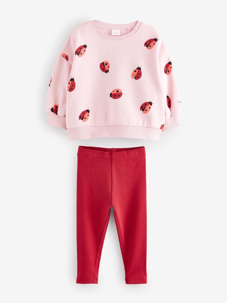 Pink/Red Ladybird Sweatshirt and Leggings Set (3mths-7yrs) - Image 4 of 7