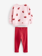 Pink/Red Ladybird Sweatshirt and Leggings Set (3mths-7yrs) - Image 5 of 7