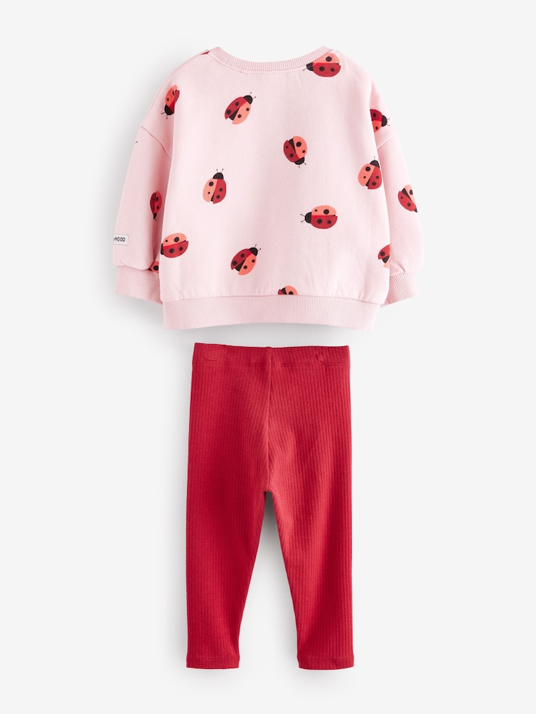 Pink/Red Ladybird Sweatshirt and Leggings Set (3mths-7yrs) - Image 5 of 7