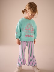 Turquoise Blue Stripe Sweatshirt and Flare Leggings Set (3mths-7yrs) - Image 1 of 1