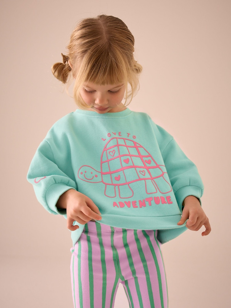 Türkisblau gestreift - Set aus Sweatshirt und ausgestellten Leggings (3 Monate bis 7 Jahre) - Bild 2 von 7 Türkisblau gestreift - Set aus Sweatshirt und ausgestellten Leggings (3 Monate bis 7 Jahre) - Bild 2 von 7