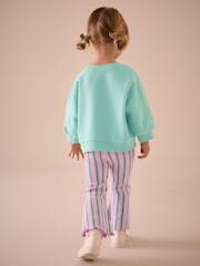 Turquoise Blue Stripe Sweatshirt and Flare Leggings Set (3mths-7yrs) - Image 3 of 7