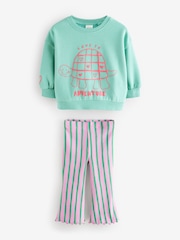 Turquoise Blue Stripe Sweatshirt and Flare Leggings Set (3mths-7yrs) - Image 4 of 7