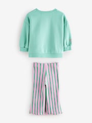 Turquoise Blue Stripe Sweatshirt and Flare Leggings Set (3mths-7yrs) - Image 5 of 7