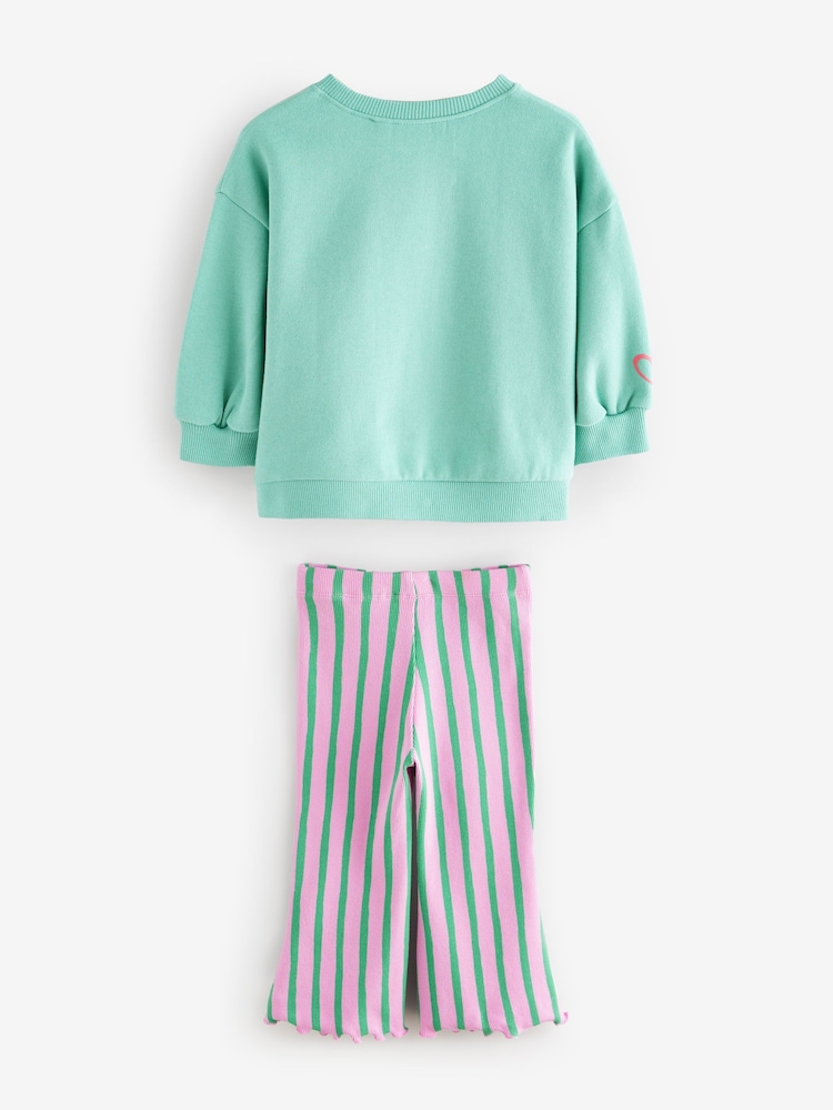 Turquoise Blue Stripe Sweatshirt and Flare Leggings Set (3mths-7yrs) - Image 5 of 7