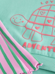 Turquoise Blue Stripe Sweatshirt and Flare Leggings Set (3mths-7yrs) - Image 7 of 7