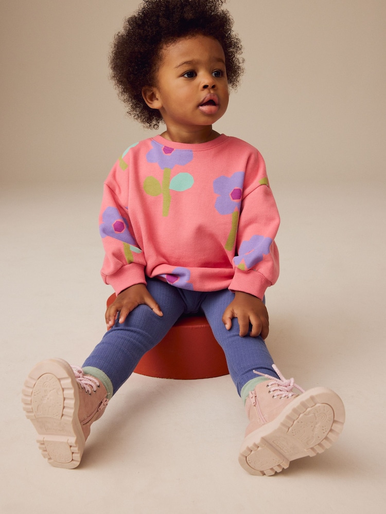 Pink Flowers Sweatshirt and Leggings Set (3mths-7yrs) - Image 2 of 9