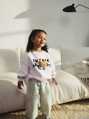 Green Stripe Sweatshirt and Printed 100% Cotton Wide Leg Joggers Set (3mths-7yrs) - Image 1 of 7