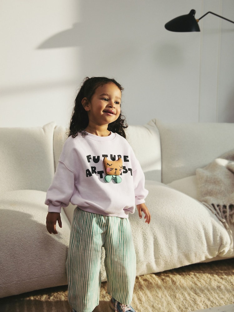 Green Stripe Sweatshirt and Printed 100% Cotton Wide Leg Joggers Set (3mths-7yrs) - Image 1 of 7